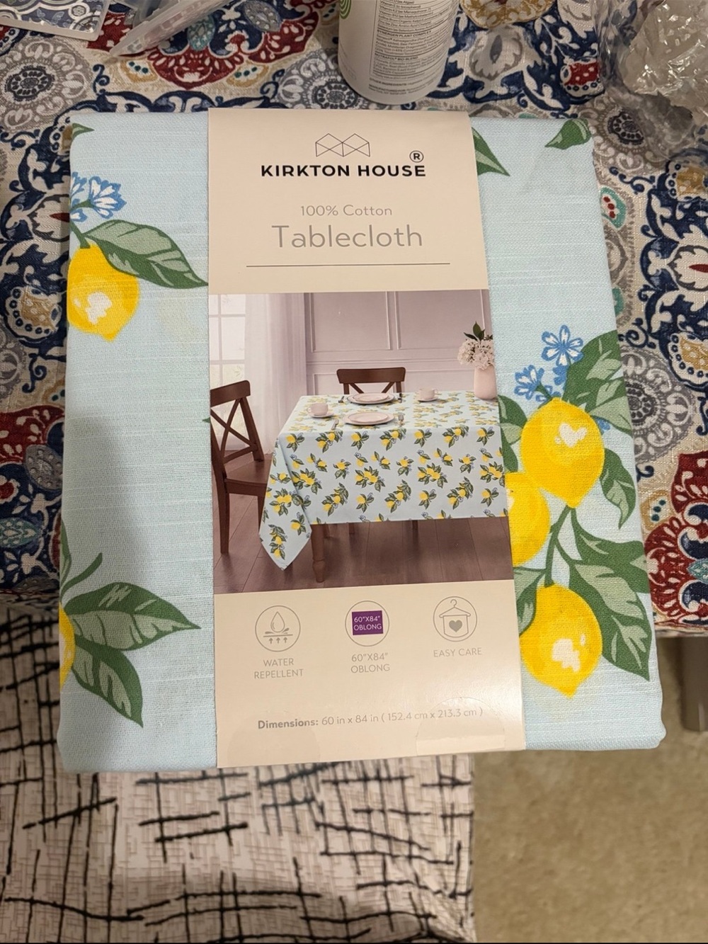 Kirkton House Lemon Print Cotton Tablecloth - Light Blue
